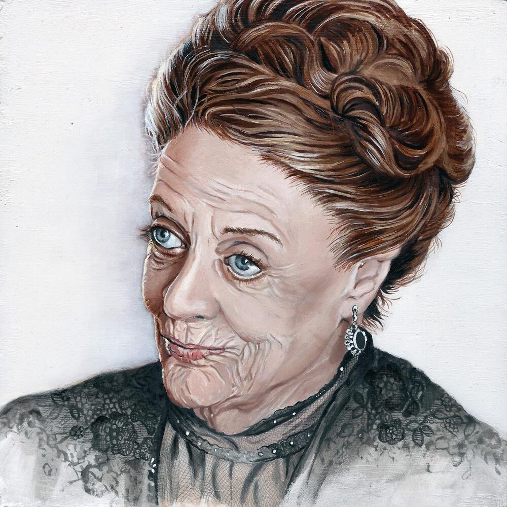 Maggie Smith oil on wooden panel